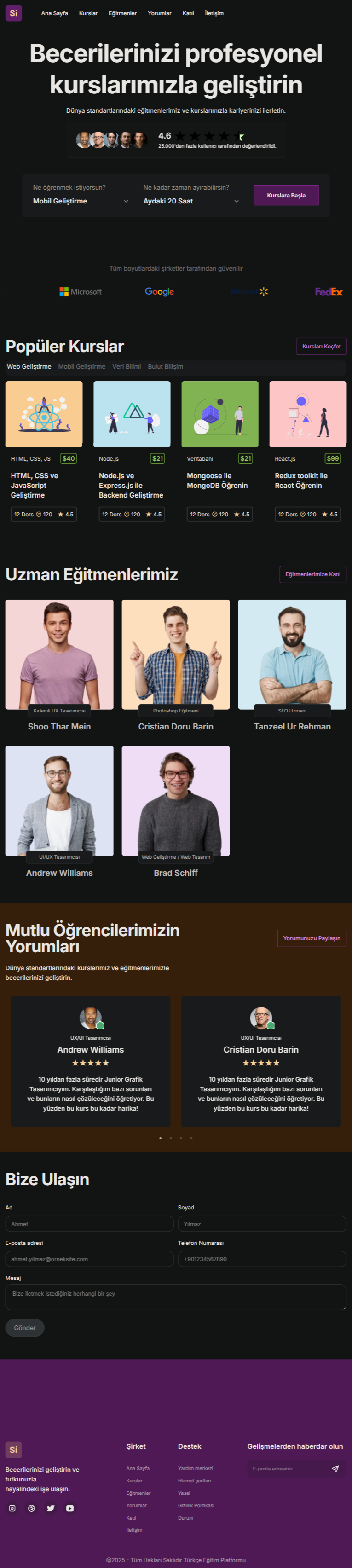 Eğitim Sitesi full sayfa görünüm