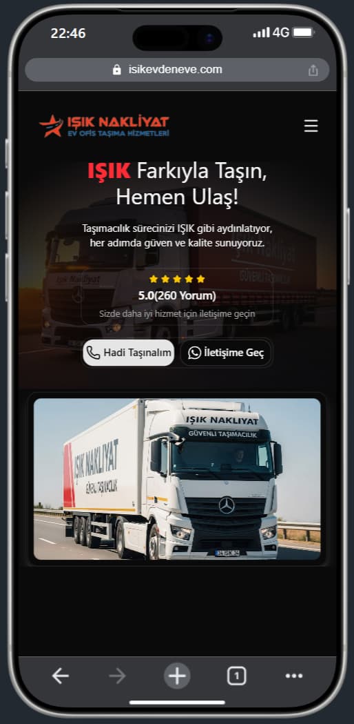 Işık Nakliyat mobil görünüm