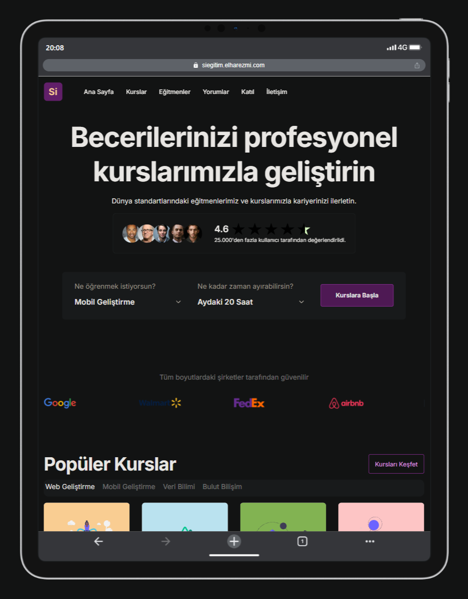 Eğitim Sitesi tablet görünüm