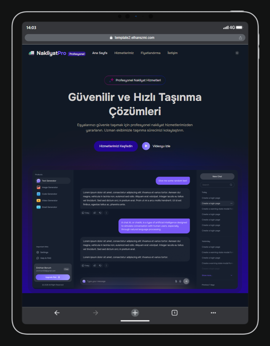 NakliyatPro tablet görünüm