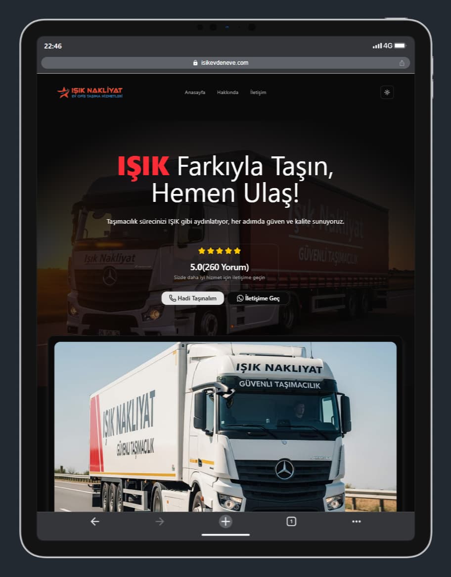 Işık Nakliyat tablet görünüm