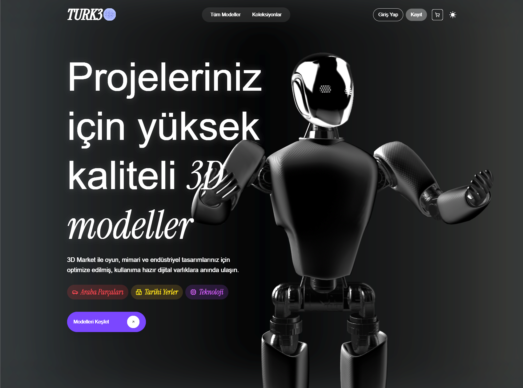 TURK3D – Yüksek Kaliteli 3D Modeller için Modern Marketplace